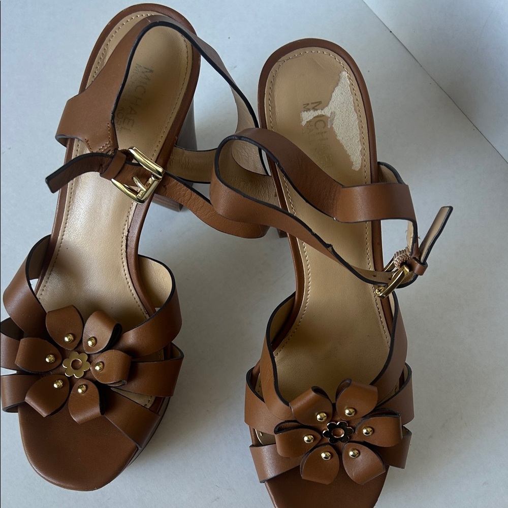 Michael Kors brown Platform Sandals with Floral Accent - Picture 2 of 9